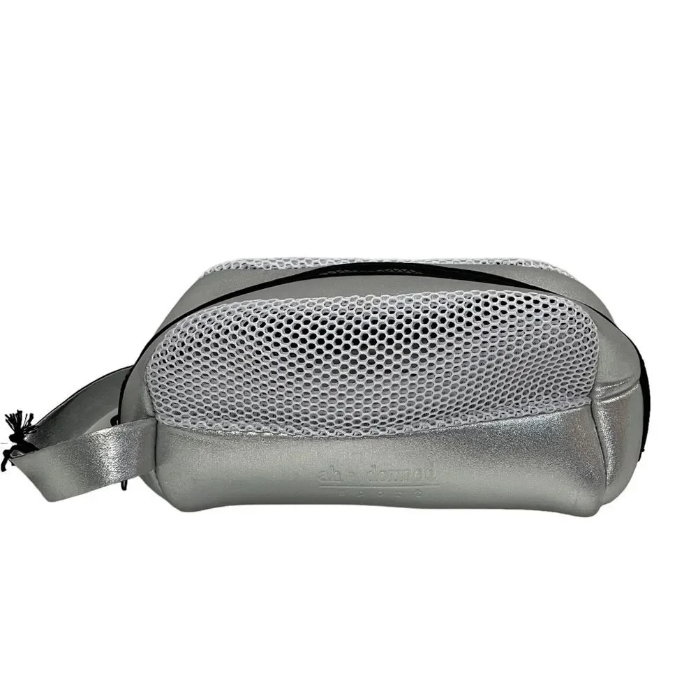Ah-Dorned Sport New York Travel Make Up Bag Metallic Silver Zip Close Vacation